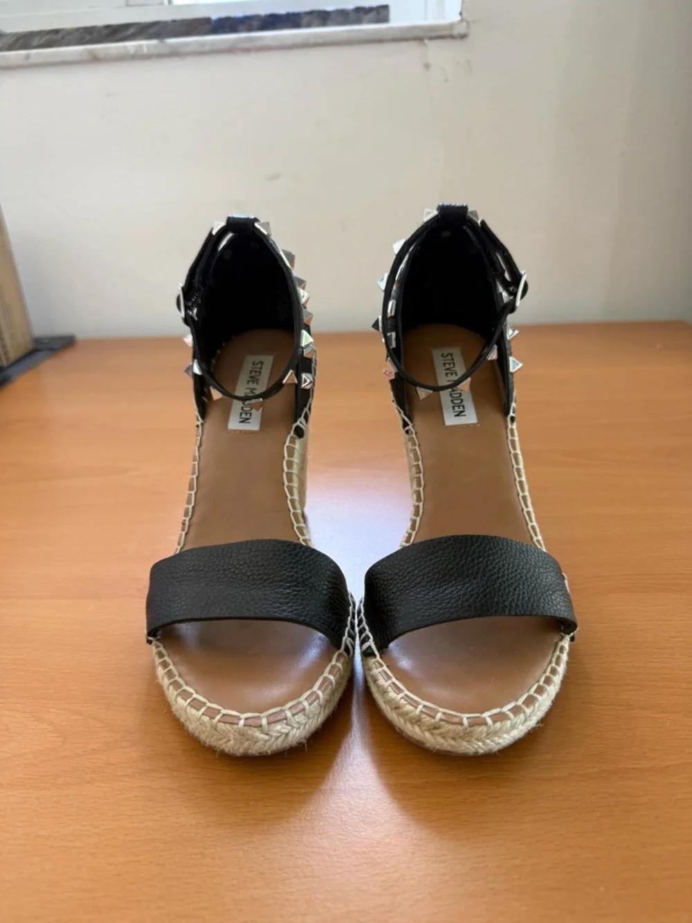 Steve Madden Black Studded Espadrille Wedge Sandals - Picture 1 of 9